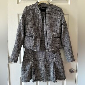 Banana Republic Navy/White Ruff Hem Tweed Blazer Zip Up Jacket & Dress Set, 6/8